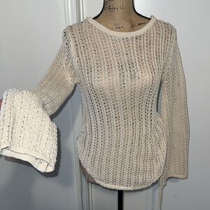 Boho Tan Knitted Blouse With Bell Sleeves